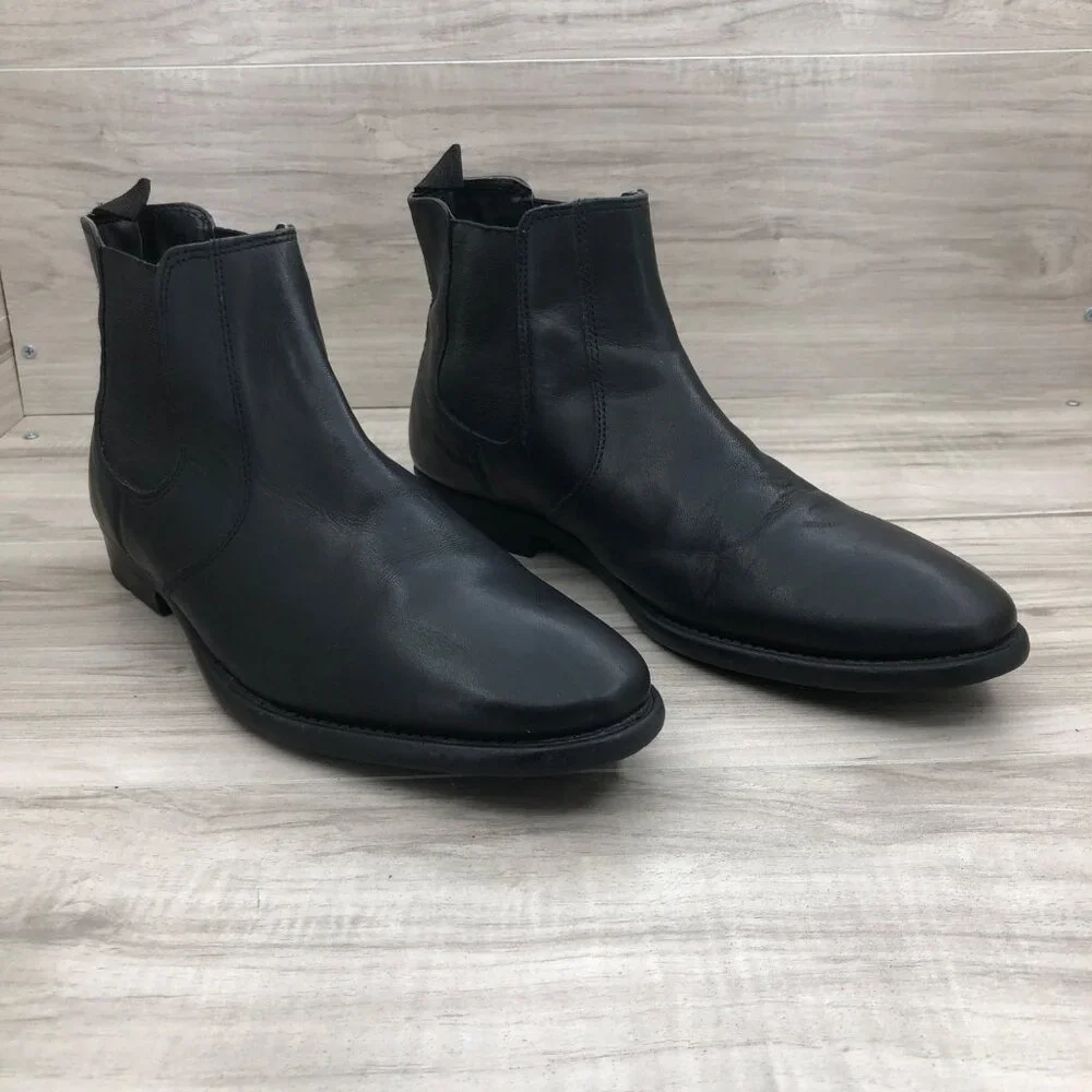 Franco Fortini Ankle Boots Mens 9 Black Leather Slip On Chelsea